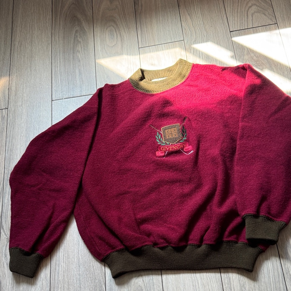 Vintage Givenchy Men's Deep Red Crewneck Sweater